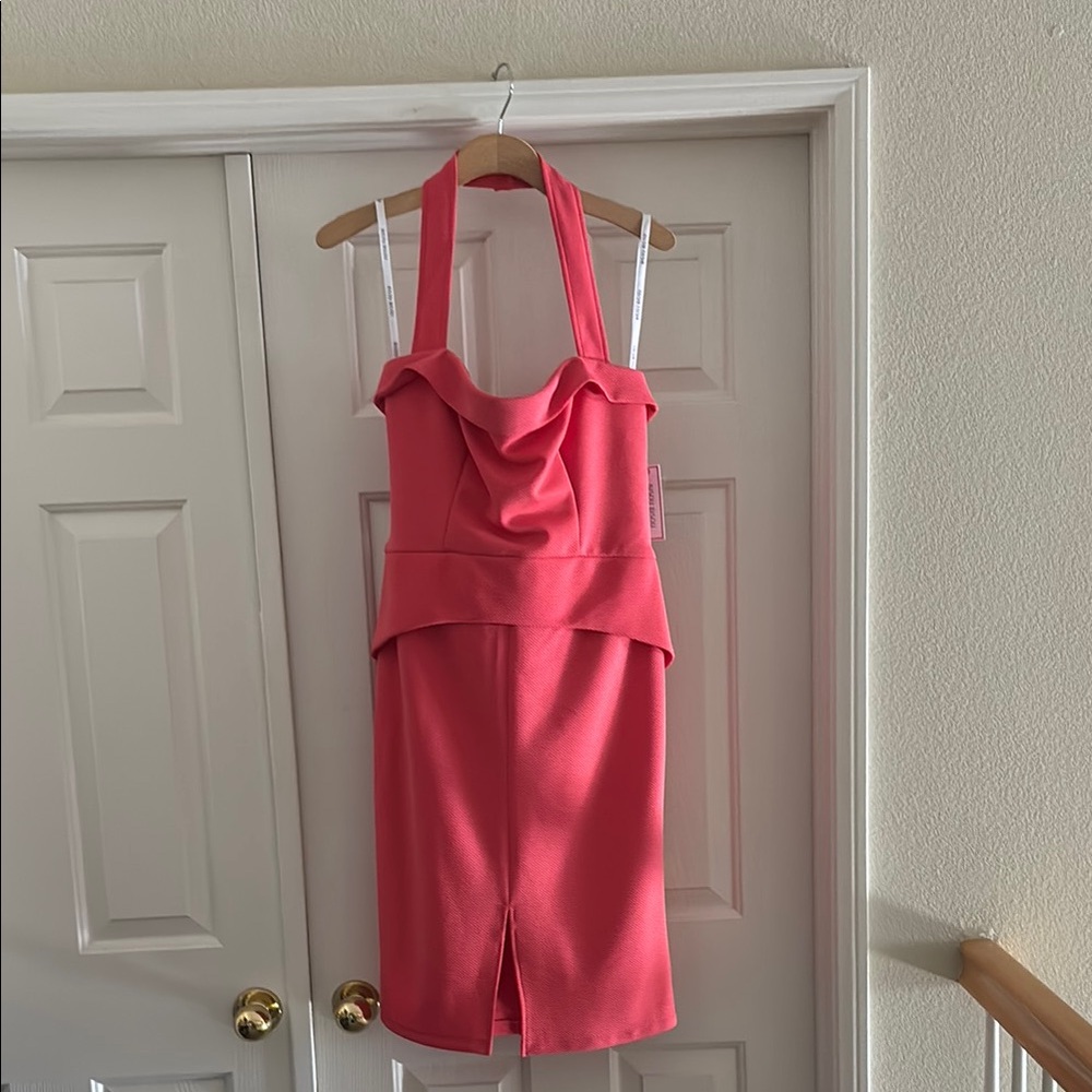 Bisou Bisou Pink Ruffled Peplum Cocktail Dress